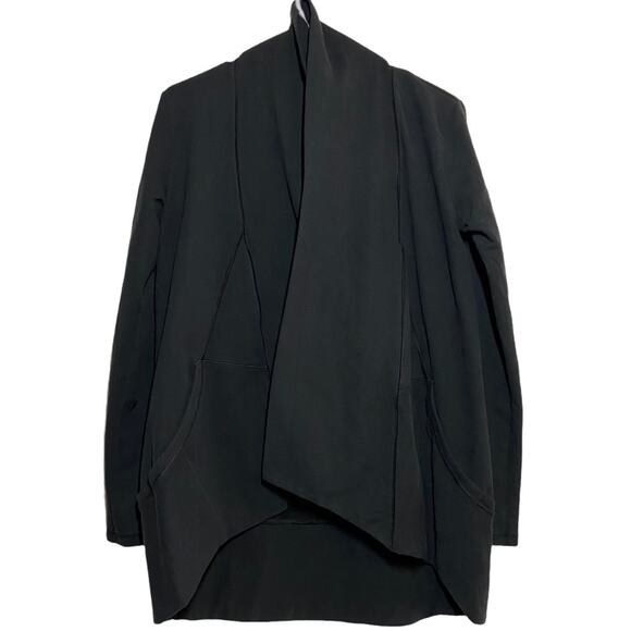 Lucy Drape Front Open Cardigan Sweater Long Sleeve Pockets Solid Black Small - Picture 1 of 5